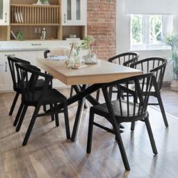 Amelia Whitewash Extendable Dining Table Set - 6 Seater - Mabel Black Spindle Back Chairs - Black Legs - thumbnail 1