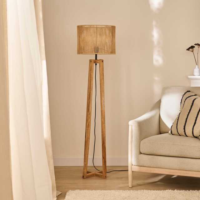 Konduru 146cm Natural Mango Wood Floor Lamp Base & Konduru Natural String Shade - 40cm - image 1