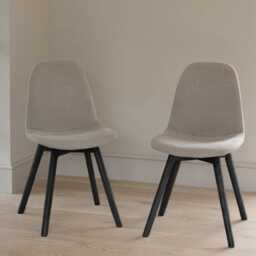 Ellis Soft Beige Dining Chairs - Set of 2 - Black Oak Legs