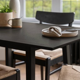 Charlie Black Oak Dining Table Set  - Extendable - 4 Seater - Faye Black Woven Dining Chairs - thumbnail 4