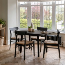 Charlie Black Oak Dining Table Set  - Extendable - 4 Seater - Faye Black Woven Dining Chairs - thumbnail 2