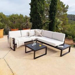 Maia 5 Seater Garden Interchangeable Sofa Set with Cream Lean Over Parasol - Black - thumbnail 2