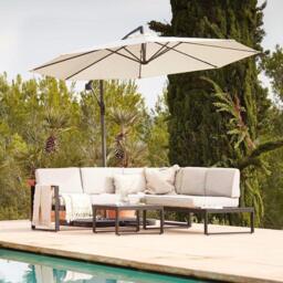 Maia 5 Seater Garden Interchangeable Sofa Set with Cream Lean Over Parasol - Black - thumbnail 1