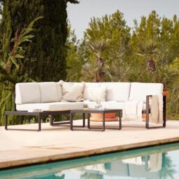Maia 5 Seater Garden Interchangeable Sofa Set with Cream Lean Over Parasol - Black - thumbnail 4