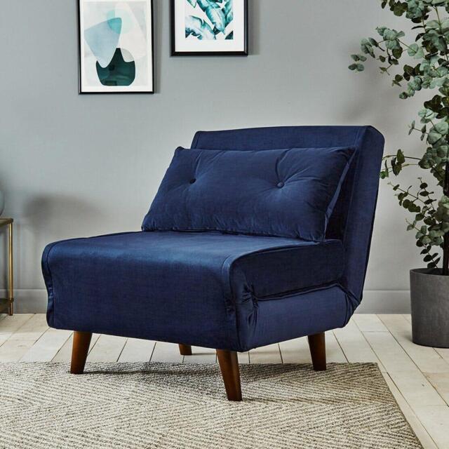 Una Single Sofa Bed - Blue Velvet - image 1