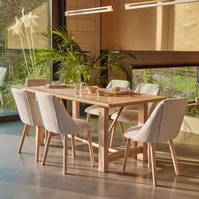 Carter Whitewash Rectangular Dining Table with 6 Freya Boucle Dining Chairs with Whitewash Legs - image 1