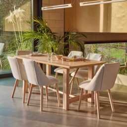Carter Whitewash Rectangular Dining Table with 6 Freya Boucle Dining Chairs with Whitewash Legs - thumbnail 1
