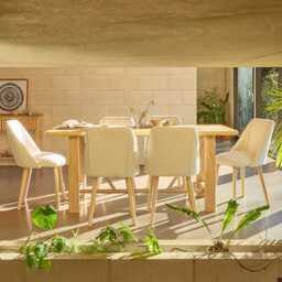Carter Whitewash Rectangular Dining Table with 6 Freya Boucle Dining Chairs with Whitewash Legs - thumbnail 3
