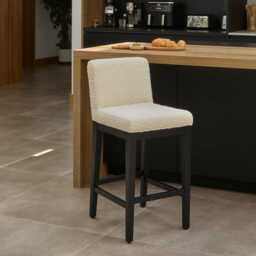 Nolan Boucle Bar Stool - Black Oak Legs - thumbnail 1
