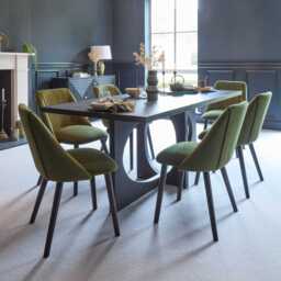 Jade Jet Black Rectangular Acacia Dining Table Set - 6 Seater - Freya Fern Green Dining Chairs with Black Legs - thumbnail 1