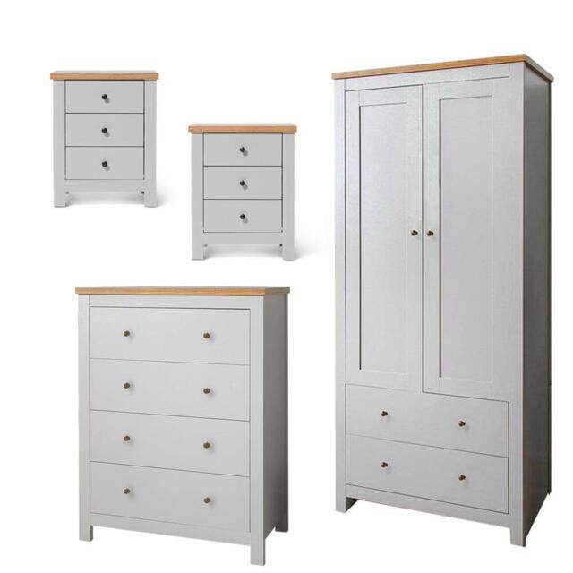 Bampton 4 Piece Bedroom Set - Chest of 4 Drawers - Stone Grey - image 1