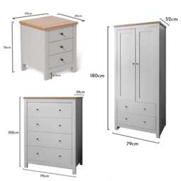Bampton 4 Piece Bedroom Set - Chest of 4 Drawers - Stone Grey - thumbnail 6