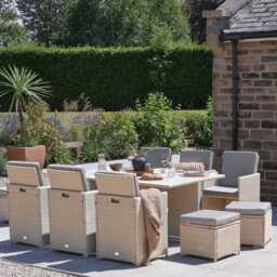 Cube 10 Seater Rattan Garden Dining Set - Light Grey with Polywood Top - thumbnail 2