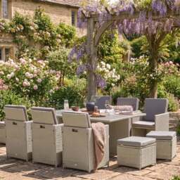 Cube 10 Seater Rattan Garden Dining Set - Light Grey with Polywood Top - thumbnail 1