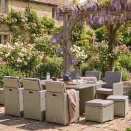 Cube 10 Seater Rattan Garden Dining Set - Light Grey with Polywood Top