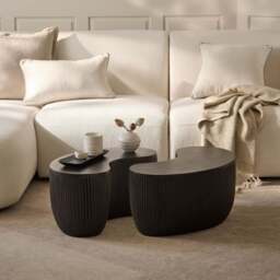 Sohan 61cm Kidney Concrete Coffee Table - Set of 2 - Lava Black - thumbnail 1