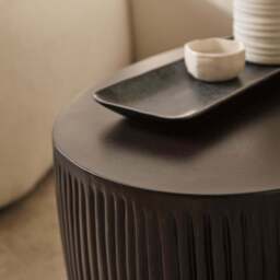 Sohan 61cm Kidney Concrete Coffee Table - Set of 2 - Lava Black - thumbnail 2