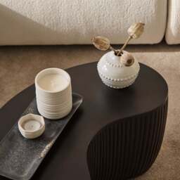 Sohan 61cm Kidney Concrete Coffee Table - Set of 2 - Lava Black - thumbnail 4
