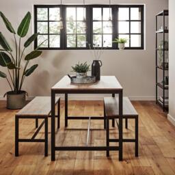 Sheffield Rich Oak Dining Table Set - 4 Seater - 2 Sheffield Benches - Matte Black Legs - thumbnail 3