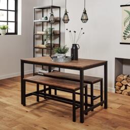 Sheffield Rich Oak Dining Table Set - 4 Seater - 2 Sheffield Benches - Matte Black Legs - thumbnail 2