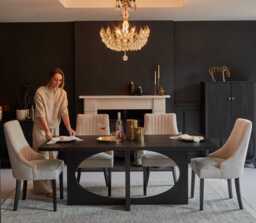 Jade Jet Black Rectangular Acacia Dining Table Set - 4 Seater - Nadine Marl Taupe Dining Chairs with Black Legs - thumbnail 1