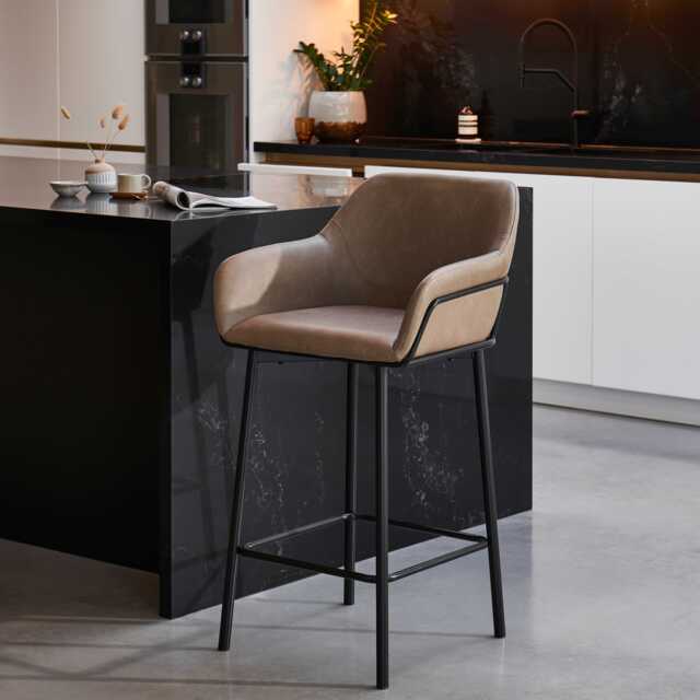 Reagan Almond Brown Faux Leather Bar Stool - Metal Legs - image 1