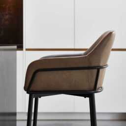 Reagan Almond Brown Faux Leather Bar Stool - Metal Legs - thumbnail 3