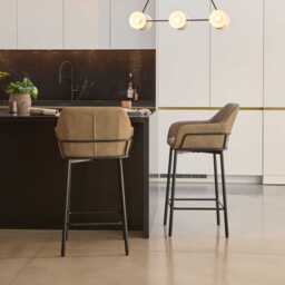 Reagan Almond Brown Faux Leather Bar Stool - Metal Legs - thumbnail 6