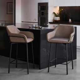 Reagan Almond Brown Faux Leather Bar Stool - Metal Legs - thumbnail 5