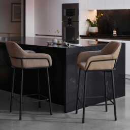 Reagan Almond Brown Faux Leather Bar Stool - Metal Legs - thumbnail 2