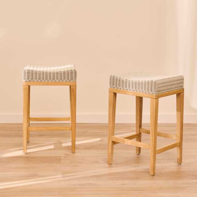 Reid Linen Grey Backless Bar Stools - Set of 2 - Whitewash Mindi Wood Legs - image 1