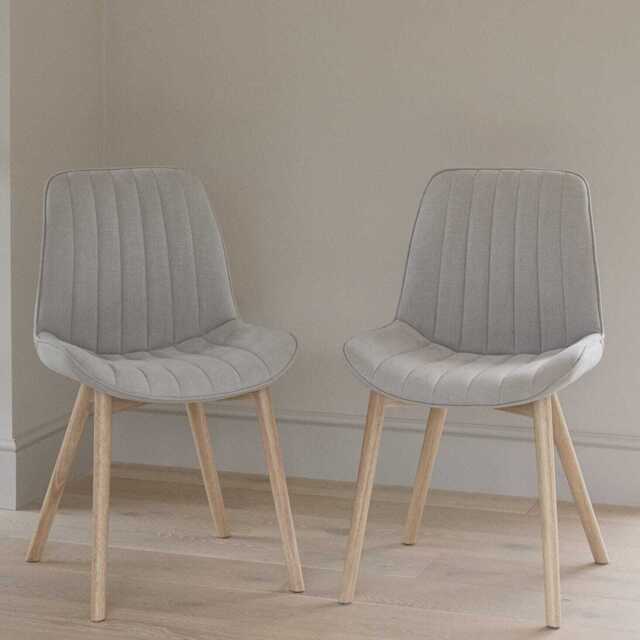 Bella Cloud Grey Dining Chairs - Set of 2 - Whitewash Oak Legs - image 1