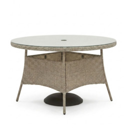 Kemble 6 Seater Round Rattan Garden Dining Table - Light Grey with Clear Glass Top - thumbnail 5