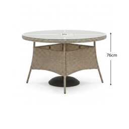 Kemble 6 Seater Round Rattan Garden Dining Table - Light Grey with Clear Glass Top - thumbnail 3