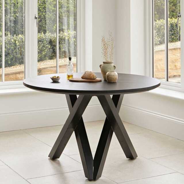 Levi Jet Black Acacia Wood Round Dining Table - image 1