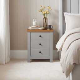 Bampton 3 Drawer Bedside Table - Stone Grey - thumbnail 1