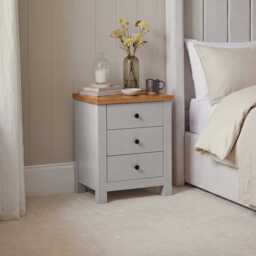 Bampton 3 Drawer Bedside Table - Stone Grey - thumbnail 2