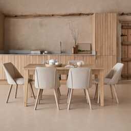 Raleigh Whitewash Oak Rectangular Dining Table Set - 6 Seater - Freya Sand Dining Chairs - Whitewash Oak Legs