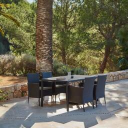 Marston 4 Seater Rattan Garden Dining Set - Black - Polywood Top - thumbnail 1