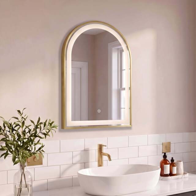 Ingham 65x45cm LED Arch Bathroom Mirror - Gold - image 1