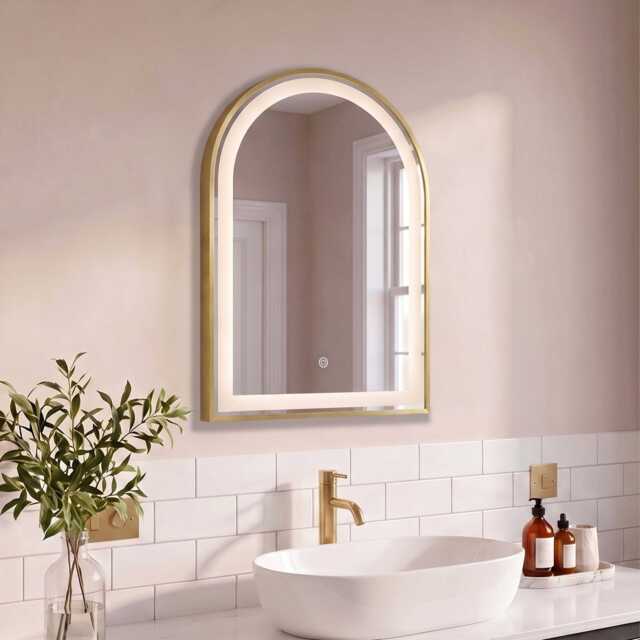 Ingham 65x45cm LED Arch Bathroom Mirror - Gold - image 1