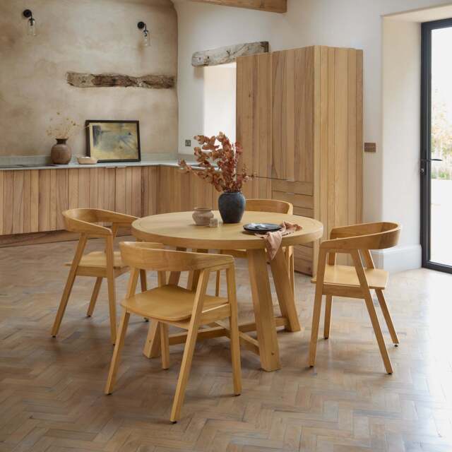 Charlotte Pale Oak Round Dining Table Set - 4 Seater - Ella Pale Oak Carver Chair - image 1
