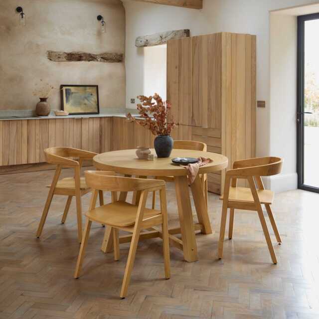Charlotte Pale Oak Round Dining Table Set - 4 Seater - Ella Pale Oak Carver Chair - image 1