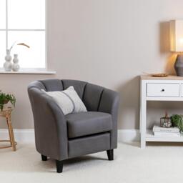 Florence Steel Grey Vegan Leather Armchair - Black Legs - thumbnail 3