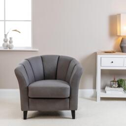 Florence Steel Grey Vegan Leather Armchair - Black Legs - thumbnail 2