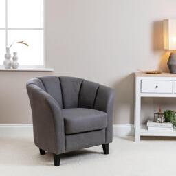 Florence Steel Grey Vegan Leather Armchair - Black Legs - thumbnail 4
