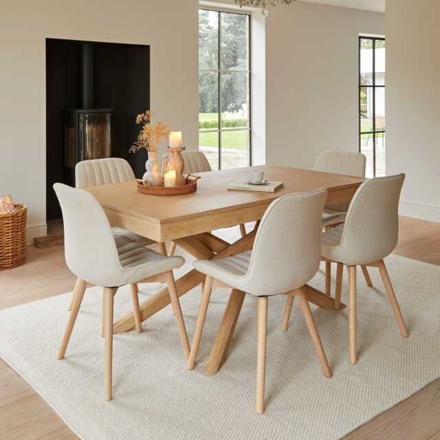Amelia Whitewash Extending Dining Table Set - 6 Seater - Bella Light Beige Boucle Dining Chairs - Whitewash Legs - image 1