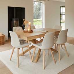 Amelia Whitewash Extending Dining Table Set - 6 Seater - Bella Light Beige Boucle Dining Chairs - Whitewash Legs - thumbnail 1