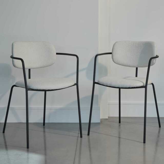Luca Light Beige Boucle Dining Chairs - Set of 2 - Black Legs - image 1