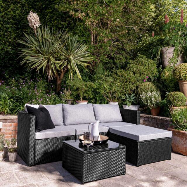Weston 4 Seater Rattan Garden Corner Sofa Set - Black Weave - image 1